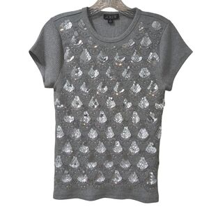 J. Crew Medium Ribbed Gray Sequin Women's Short Sleeve Top